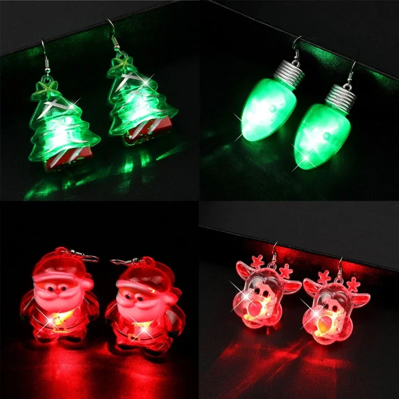 LED Christmas Earrings Glowing Light Up Earrings Santa Reindeer Snowman Christmas Tree Dangle with Lights for Party Women 2