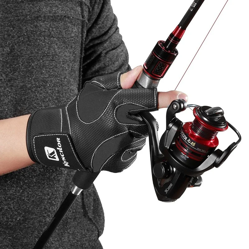 Three Fingers Cut Lure Fishing Gloves Non-slip ABU Garcia Leather Fishing Gloves Outdoor PU Leather Sports Pesca