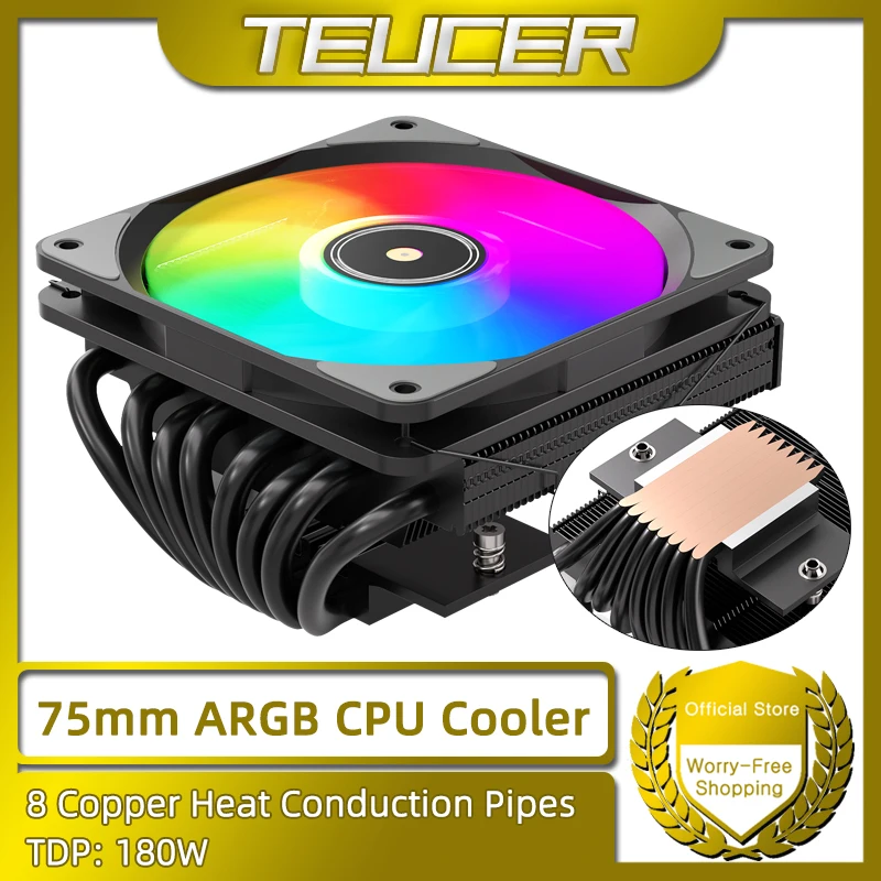 TEUCER TE-75 RGB CPU Cooler 75mm Low Profile AM5 AM4 LGA1700