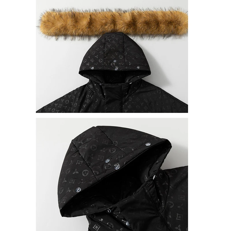 Winter Padding Men Luxury 2024 Korean Print Loose Casual Windproof Thick Warm Short Fur Hooded Parka Puffer Jacket Men Clothes