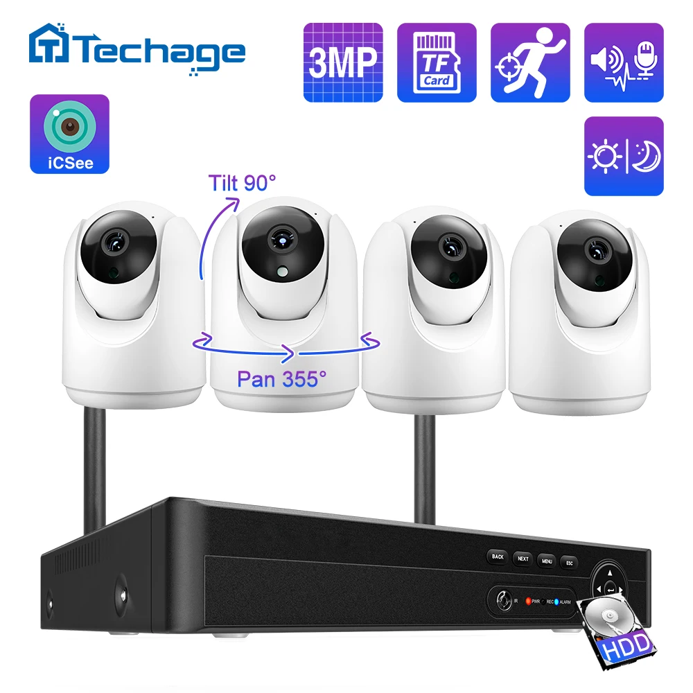 

Techage H.265 3MP 8CH Wireless Camera Set Humanoid Auto Tracking Two-way Audio Indoor PTZ Baby Monitor WiFi IP Camera CCTV Video