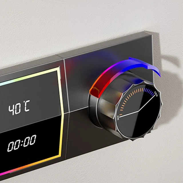 ระบบอาบน้ำทองเหลืองสีเทาสุดหรูการออกแบบจอแสดงผลดิจิตอล LED อัจฉริยะติดผนังควบคุมคู่แบบเย็น & ร้อน4ฟังก์ชั่น 4