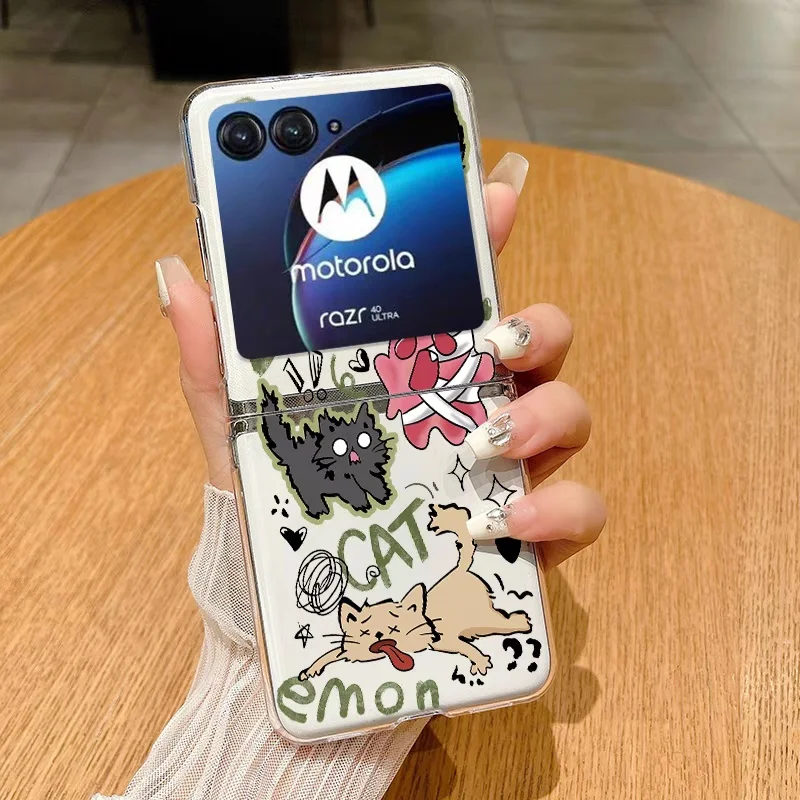 Adorable Cat-Themed Clear Hard Folding Phone Case