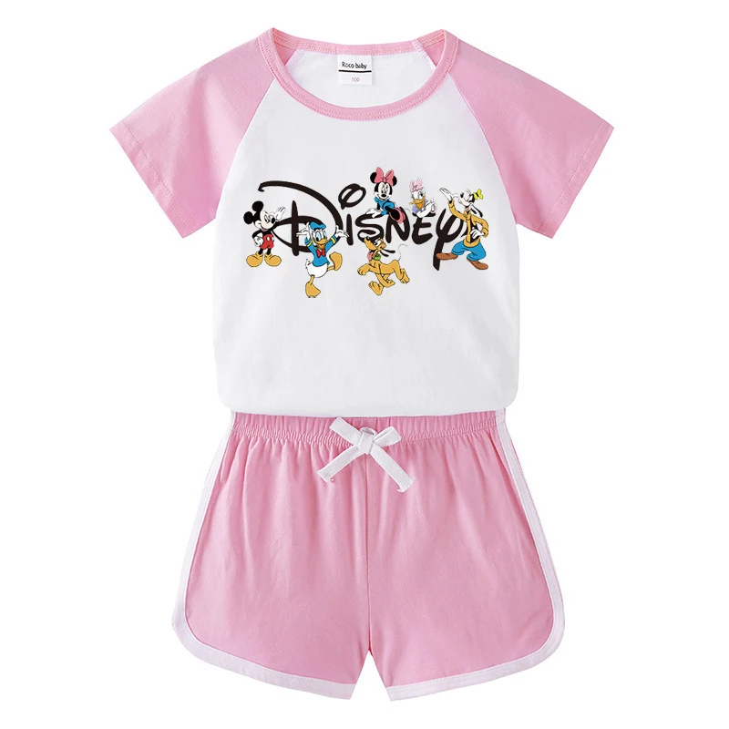 Summer Kids Baby Clothes Set Causal Disney Cartoon Print Sleeveless Baby Tops+Baby Shorts 2pcs Sport Suit Girls Clothing Set newborn baby clothing gift set Baby Clothing Set