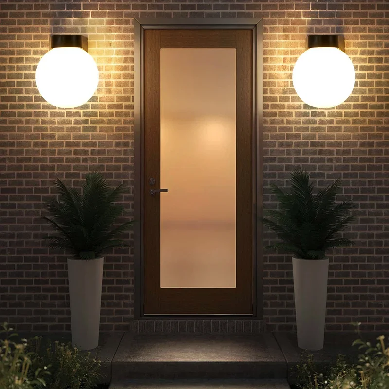 Spherical Outdoor Wall Lamp IP65 Waterproof Milky Round Wall Light for Garden Courtyard Corridor Plastic External Light Fixture