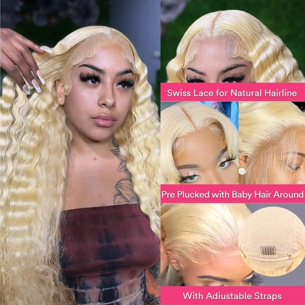 613 Blonde Deep Wave Hair Wig 13x4 13x6 HD Transparent Lace Front Wig Real Human Hair HD Lace Closure Wig For Women Nature Black 4