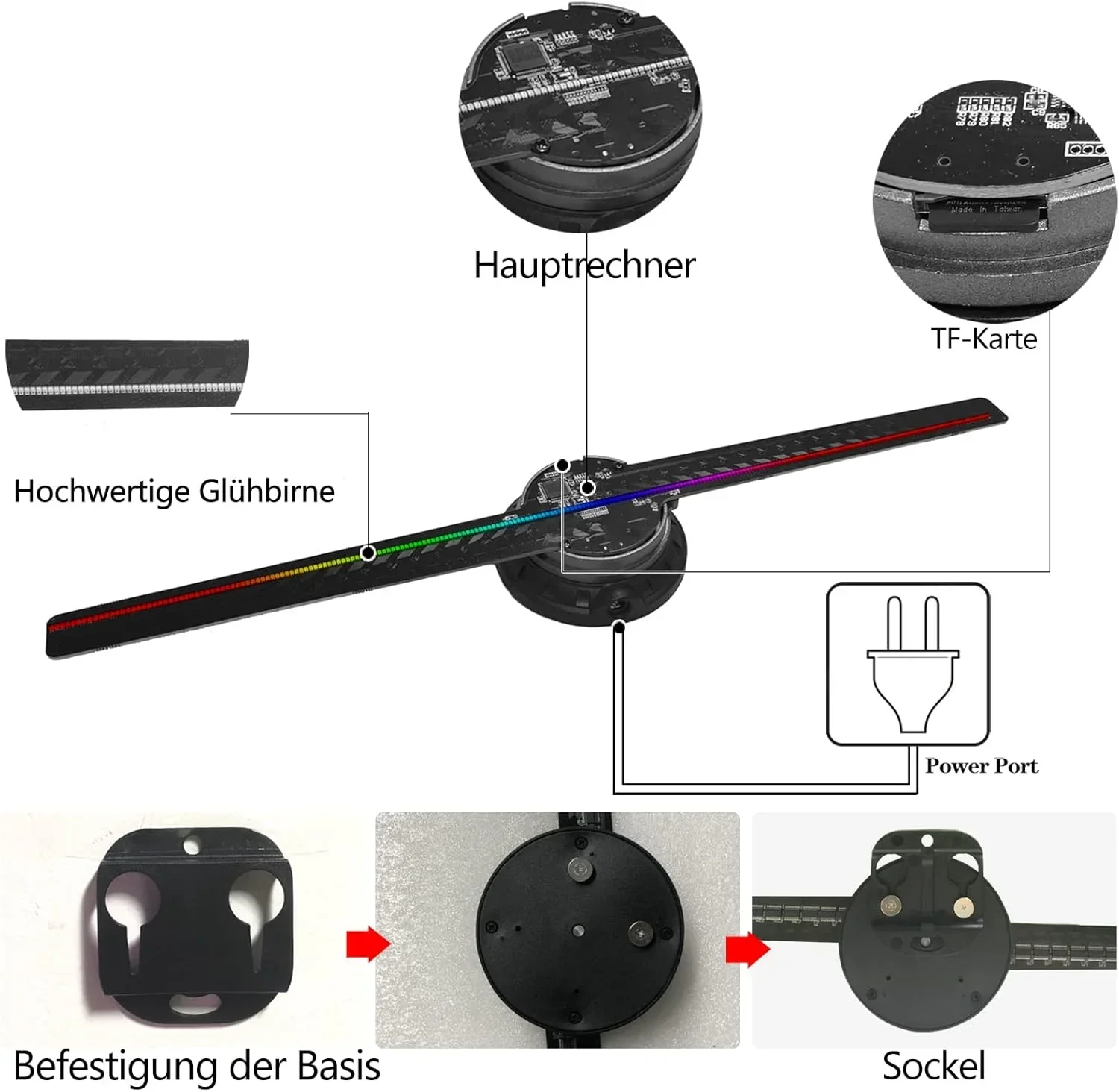 3D Hologram Fan 3D Holographic Projector Advertising Display Light HD Holographic Projector for Stores Bars Party Xmas