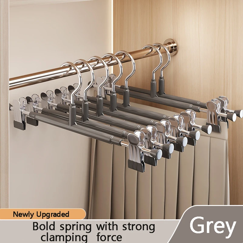 Clothes hanger 10PCS metal pants with two high strength clips newly upgraded strong camping force with plastic line