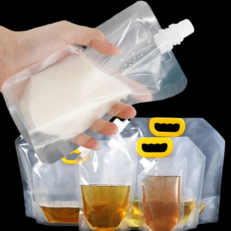 10pcs Travel Drink Spout Pouches Transparent Plastic Bags Sealed Juice  Storage Bag Beverage Summer Ice Cold