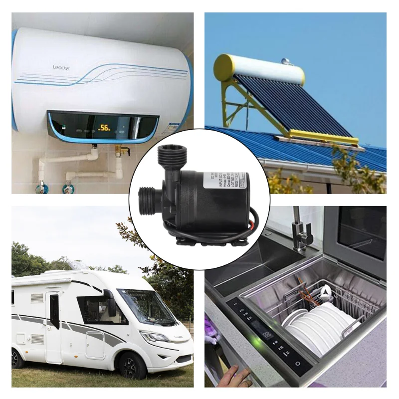 초저소음 DC 12V 24V 유량 800L/H 휴대용 브러시리스 모터, 수중 펌프, 최대 높이 5m 냉각 시스템, 분수 히터
