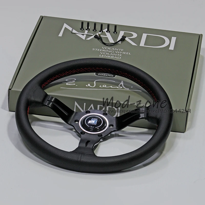 

Universal 13 Inch 330MM NARDI Deep Corn 55MM Depth Red Stitch Strong Spoke Racing Steering Wheel