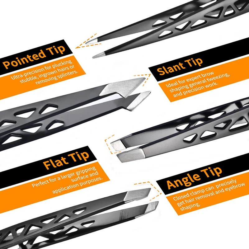 4Pcs High-quality Professional Tweezers Set - Perfect For Eyebrow Hair Removal, Splinter & Ingrown Hair Removal & For Men & Wome 4