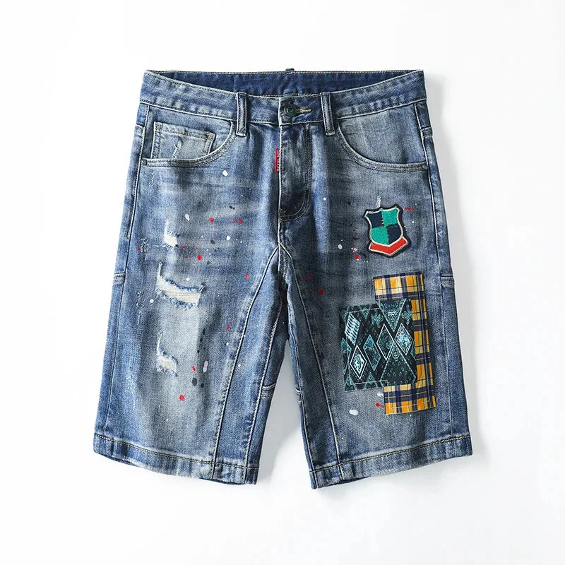 100 chareiharper DSQ Men's jeans Luxury brand Blue Jeans High quality street slim denim shorts Men's stretch skinny jeans 3