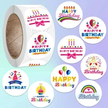 1/1.5Inch Happy Birthday Cake Party Sticker Creative Cartoon Decorative Holiday Gift Sticker Envelope Invitation Sealing Sticker