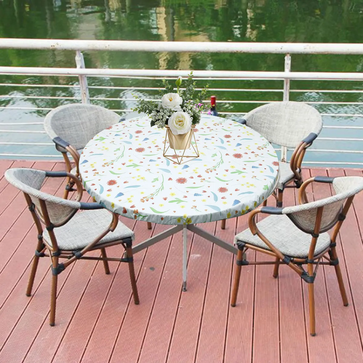 Obstal - Mantel Redondo Ajustable, Reversible, Impermeable, Antimanchas, Elástico, Fácil De Limpiar, Para Exteriores E Interiores, Para