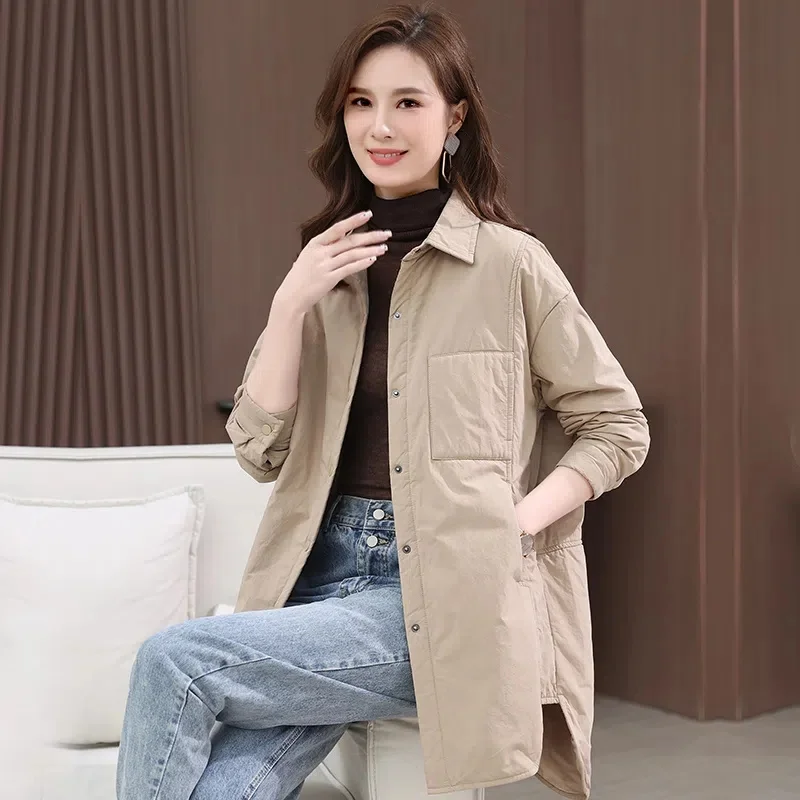 Autumn and Winter Light Cotton Coat Coat Women's Long 2022 New Casual Windbreaker Small Mother Cotton Coat Cotton-Padded Jacket