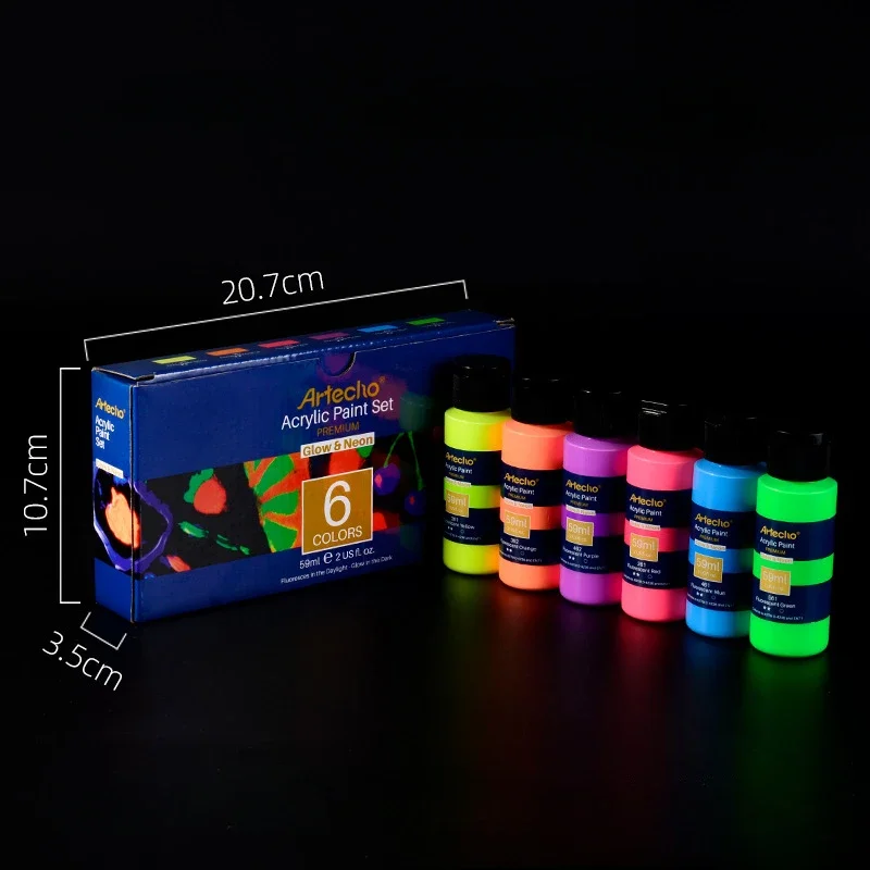 蛍光アクリル絵の具ボトル、手描き、暗闇で光る、DIY