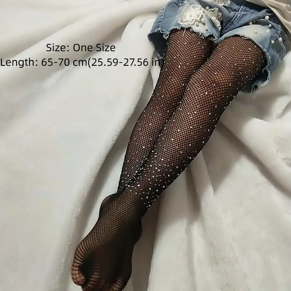 Baby Breathable Girls Crystal Sequin Children Rhinestone Mesh Pantyhose  Stockings Fishnet Tights