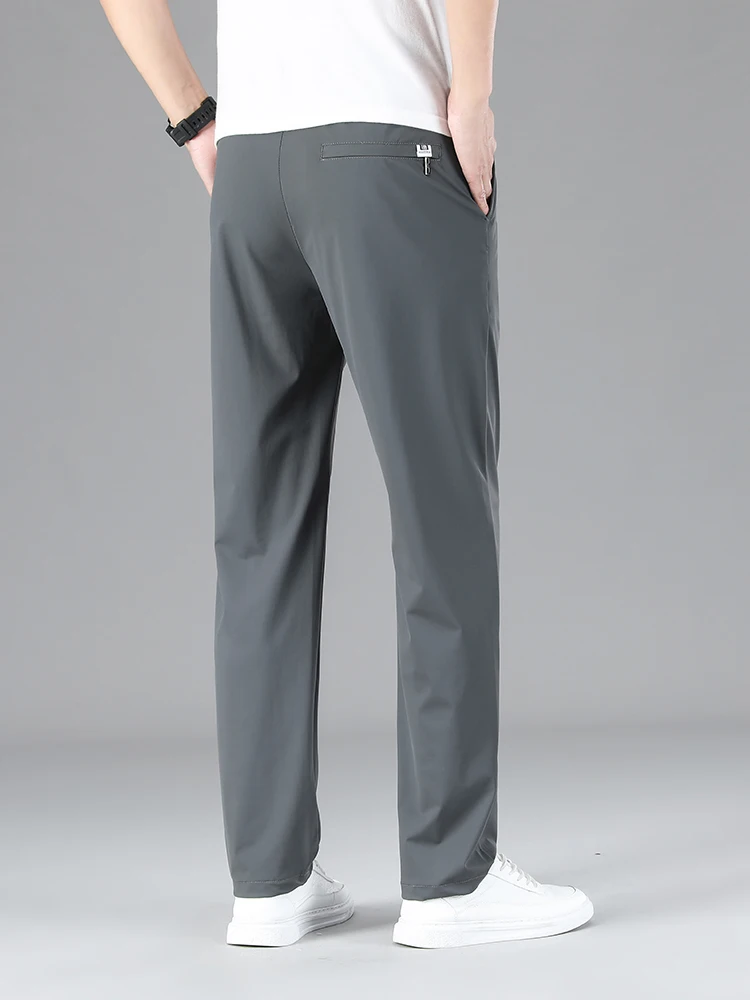 Men Clothing High Quality Casual Pants Summer Thin Ice Silk Straight Drawstring Elastic Waist Jogger Sweatpants Trousers Male 4