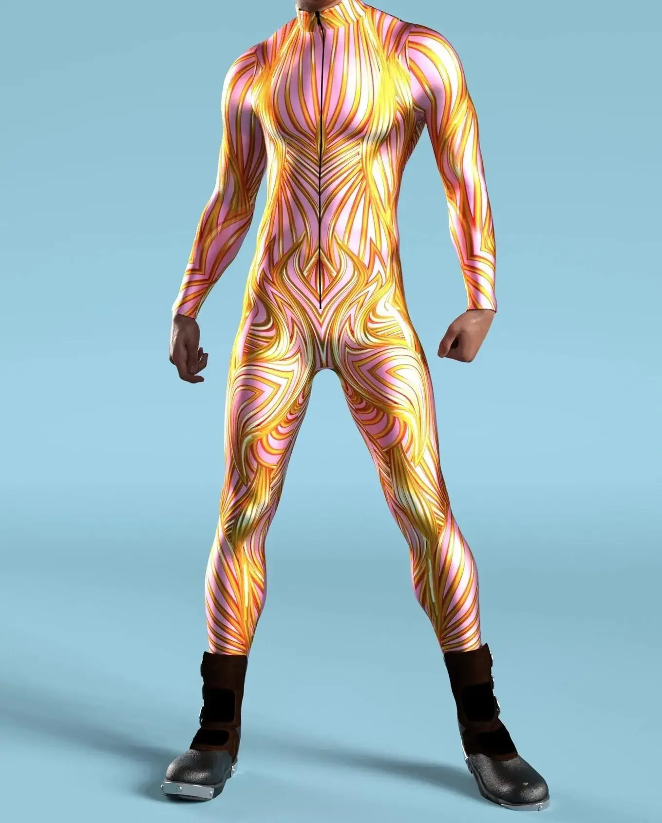thumbnail image 1 of Mono sexy con estampado 3D para hombre, disfraz de Halloween, cosplay, cremallera frontal, Zentai, colorido, para fiesta, carnaval, 1 of 5