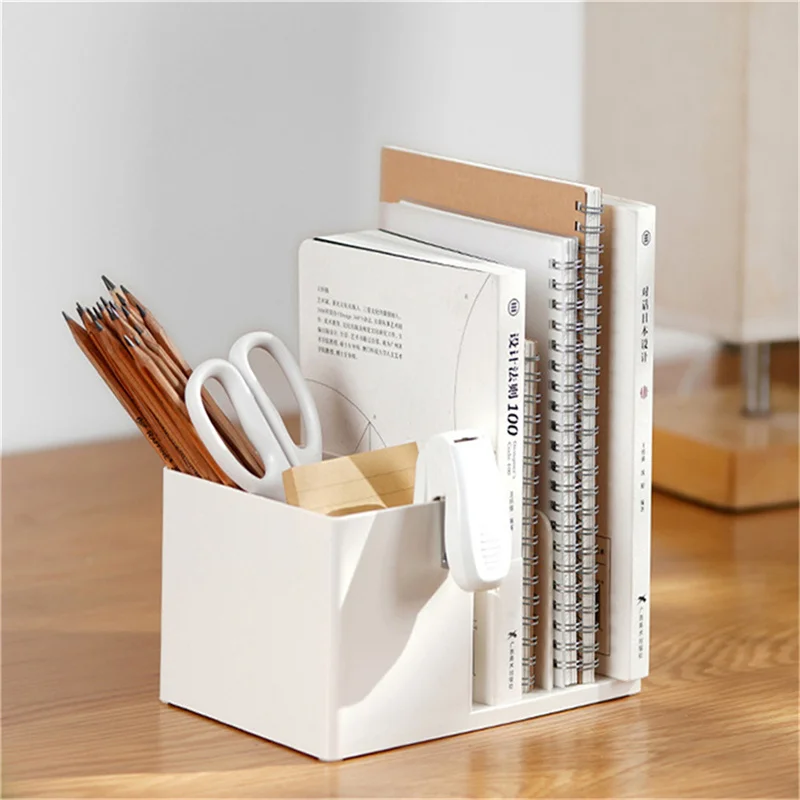 

Large Capacity Desk Pen Holder With Drawer and Bookshelf. Pencil Storage Box Desktop Organizer School Office Stationery