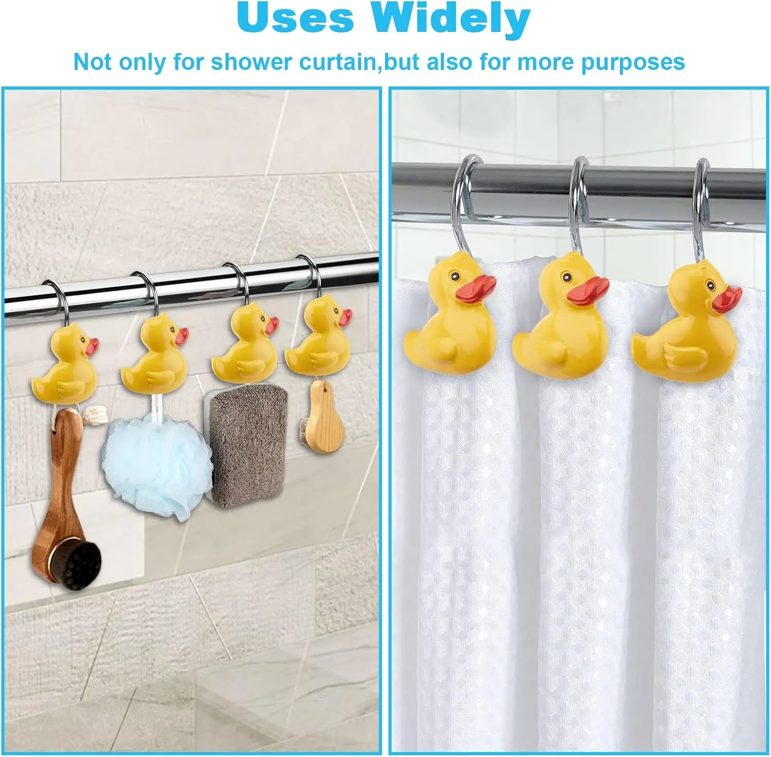 Home Fashions Yellow Duck Anti Rust Decorative Ducky Resin Hooks for Bathroom Shower Curtain,Bedroom,Living Room Curtain 2Pcs