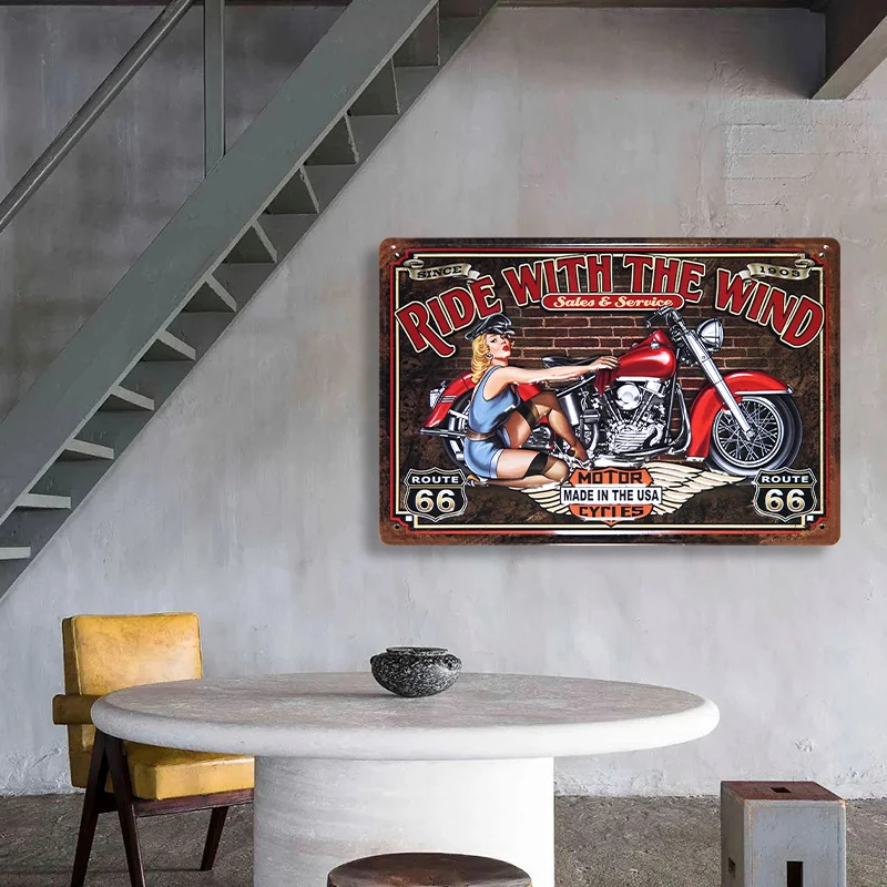 

Creative Motorcycle Garage and Club Metal Sign Vintage Plaque Tin Sign Plate Wall Decor For Bar Man Cave Sign Pinup Girl Poster