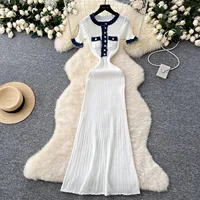 YuooMuoo Chic Fashion Sexy Packages Knitted Maxi Dress Spring Summer Vintage Denim Patchwork Long Sweater Dress Lady Vestidos - Image 3