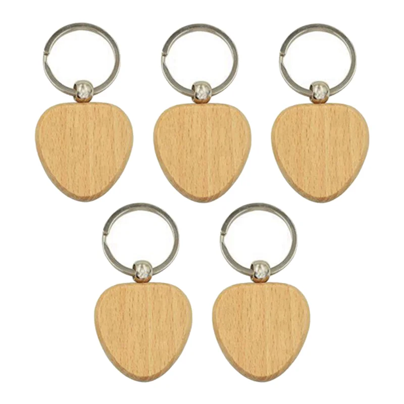 

50Pcs Blank Wooden Heart-Shaped Key Chain DIY Wooden Keychain Tag Anti-Lost Wood Accessories Tags Can-Engrave DIY Gifts