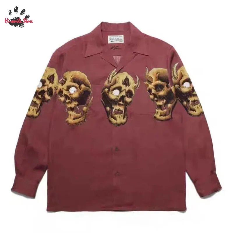 

Ghost Skull WACKO MARIA Long Sleeve Lapel Shirt 2023 Men Woman Hawaiian Casual High Quality Top