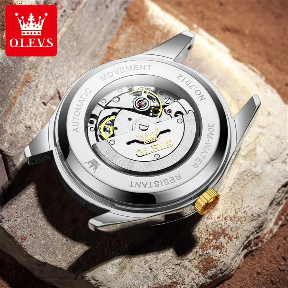 OLEVS Mens Watches Top Brand Luxury Diamond Mechanical Watch Men Stainless Steel Waterproof Luminous Hands Fashion Wristwatch