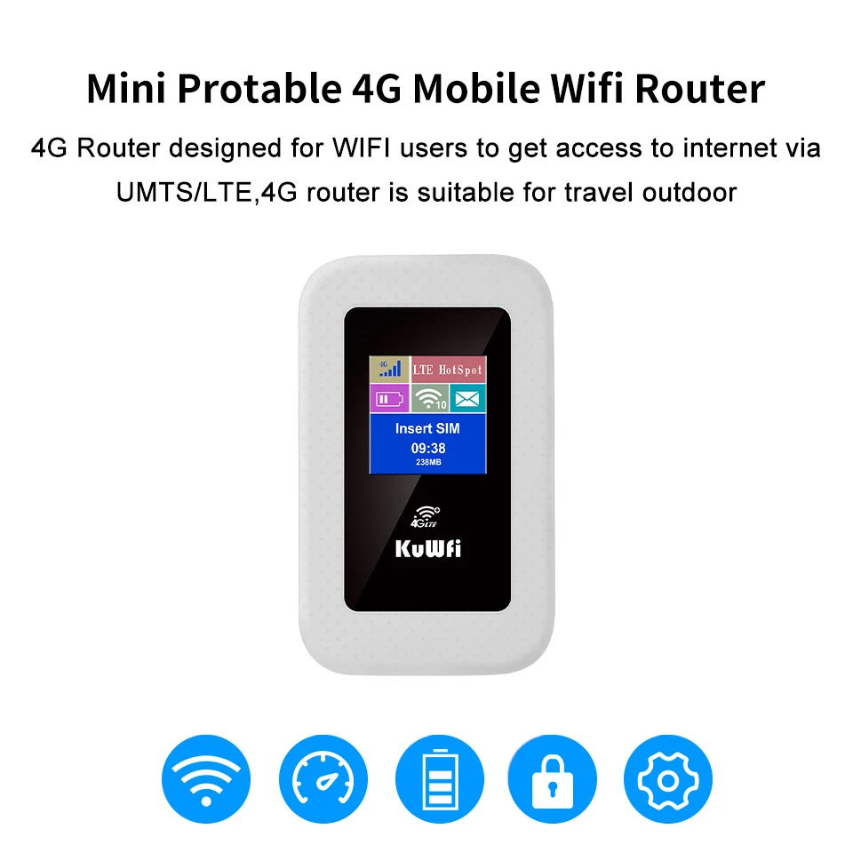 KuWFi 4G Portable WiFi Router 150Mbps Mobile Hotspot4G Car Wifi Router