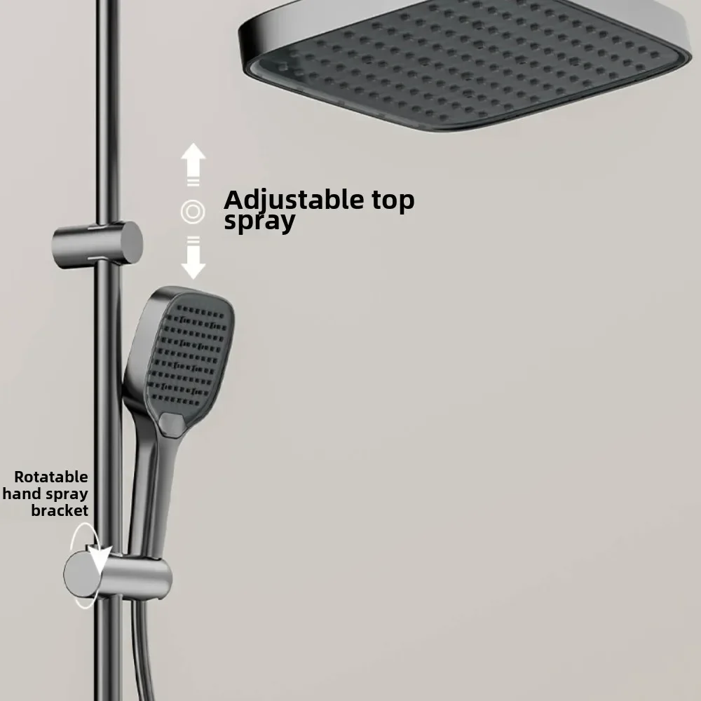 Bathroom Drizzle System Set Space Aluminum Shower System,LED display Matte Gray Pressurized Shower Bath Shower Set Home 6