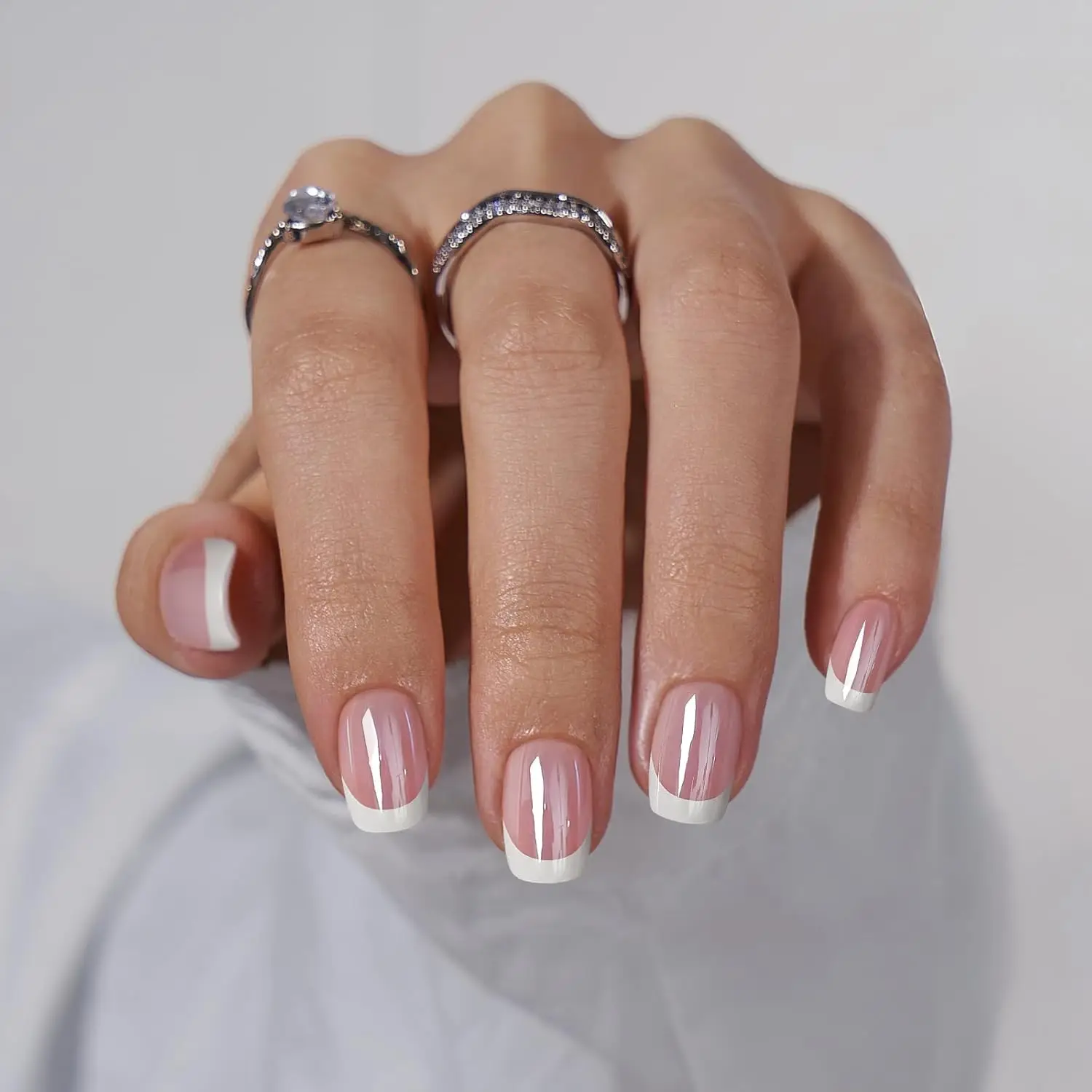 Smarsty 24PCS Short Square Pink Fake Nails