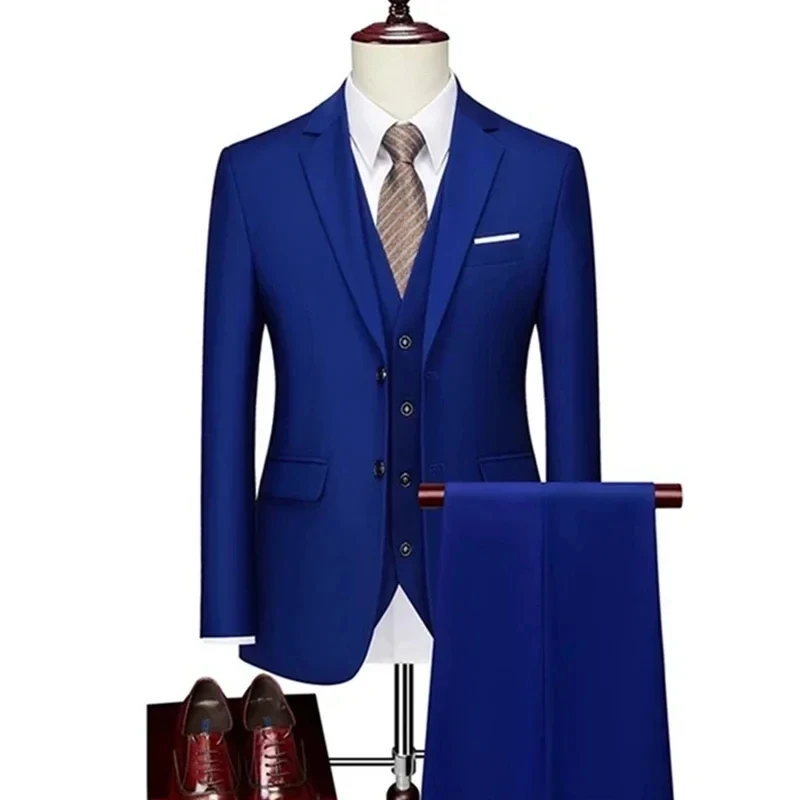 Formal Suit Blazers Vest Pants Sets 3 Pcs Set Men Casual Business Fashion Groom Wedding Dress Suits Jacket Coat Trousers M-6XL