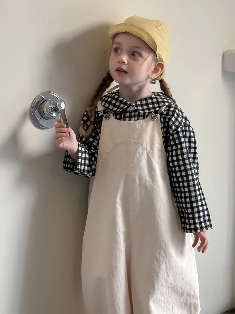 2025 Spring New Children Loose Overalls Cotton Boys Fashion Casual Pants Baby Girls Versatile Strap Trousers Kids Clothes