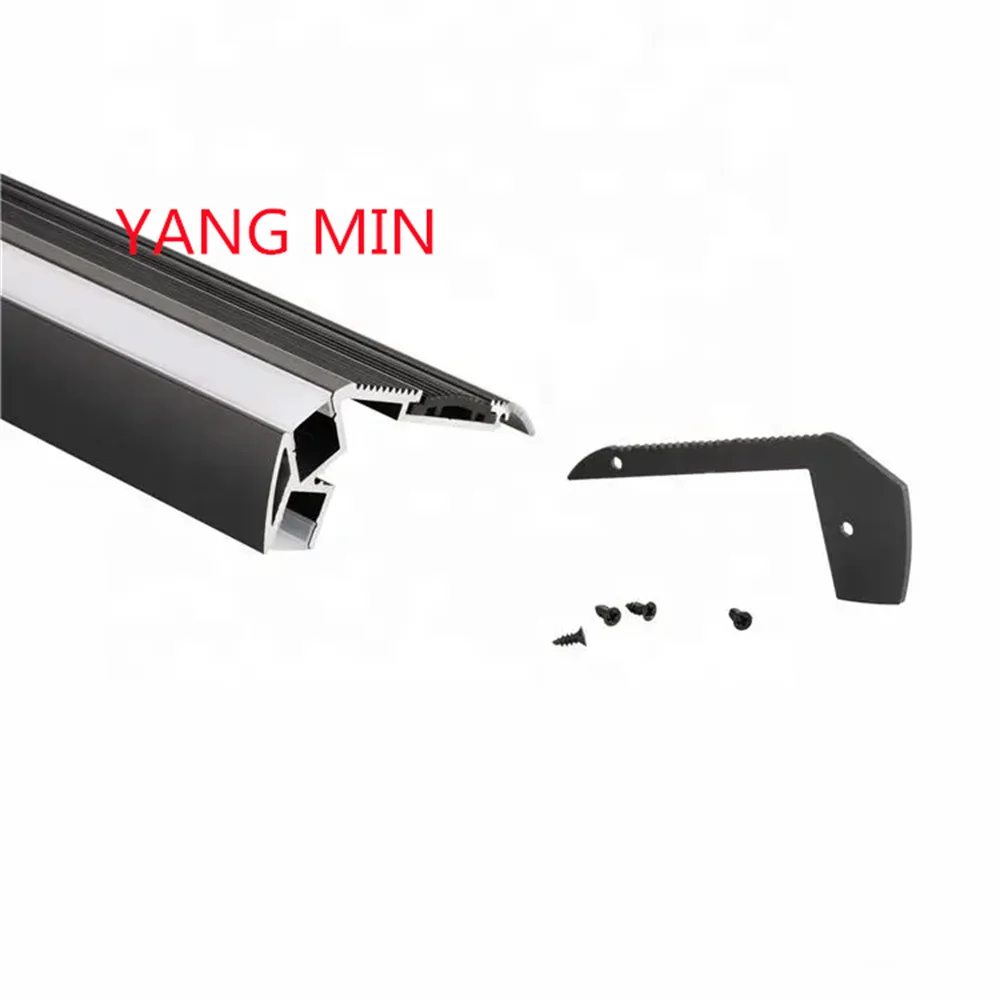 1m/pcs Customized black anodized anti slip staircase aluminum extruded staircase lighting aluminum profiles profiles update