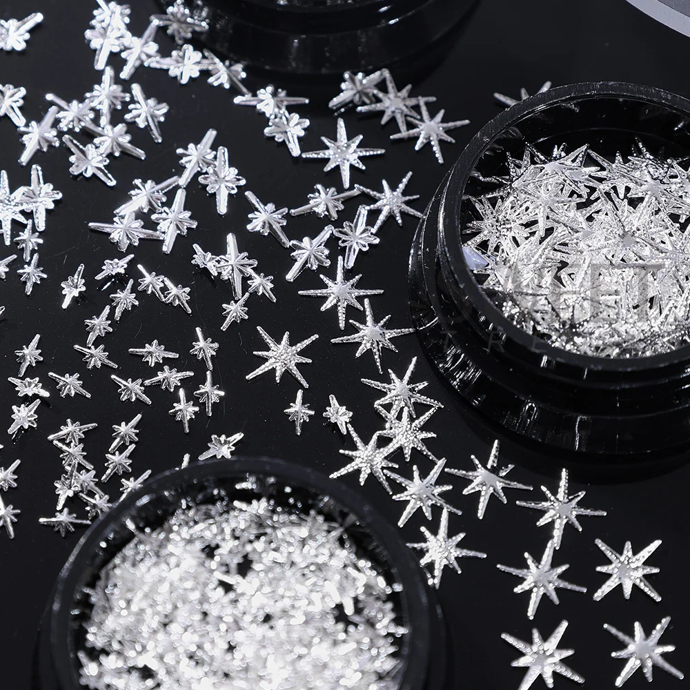6 Boxes/set 3D Star Nail Art Charm Gold Silver Y2K Alloy Flat Back Star Nail Jewelry Punk Design Nail Art Decoration Accessories