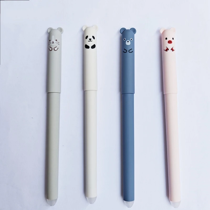 공란 동물 팬더 지울 수 있는 젤 펜, 세척 가능한 손잡이, 학교 용품 문구, 블루 블랙, 0.5mm, 4 개