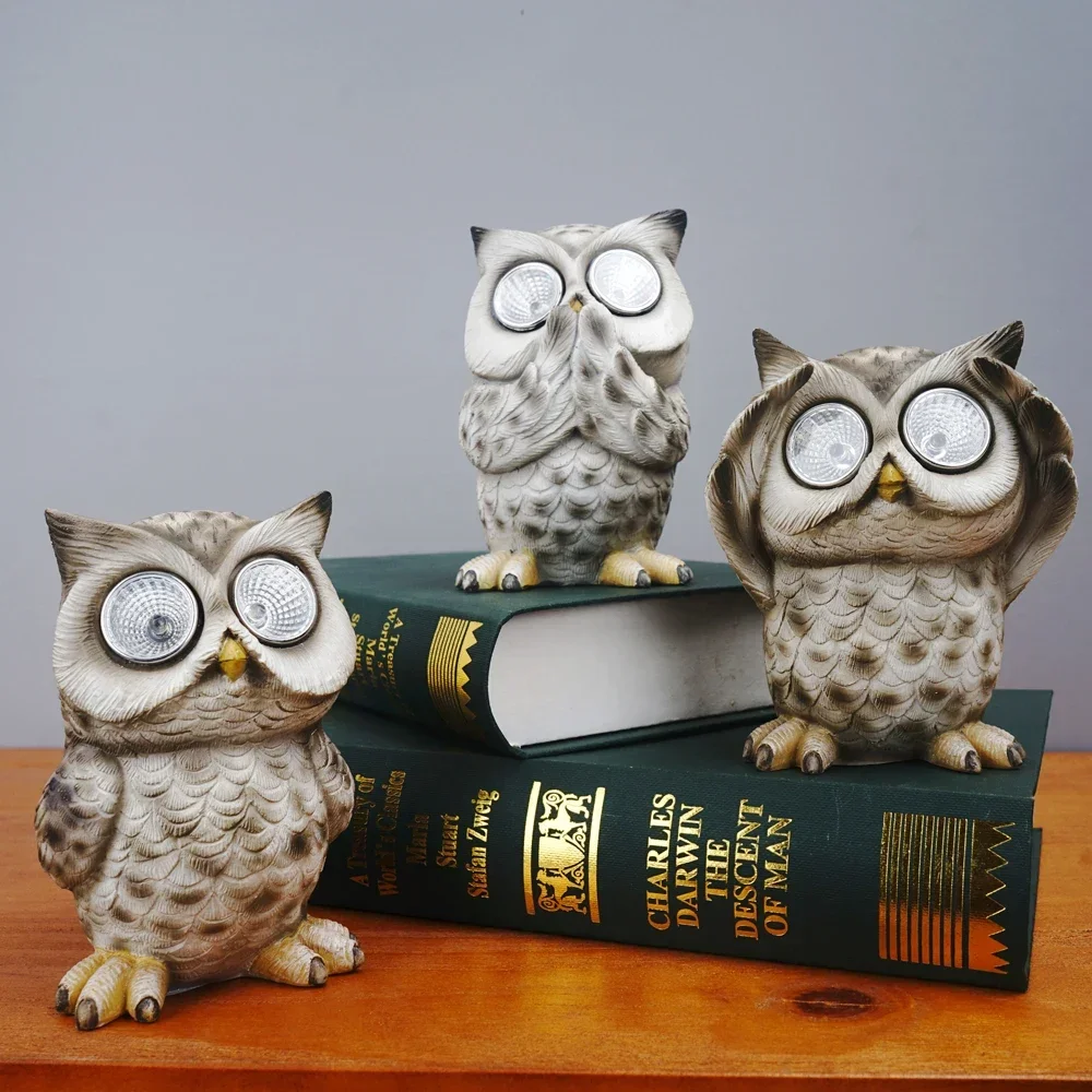 

Resin Solar Light Garden Owl Figurines for Courtyard Outdoor Decorative Animal Nightlight Ornament Orchard Decortaion