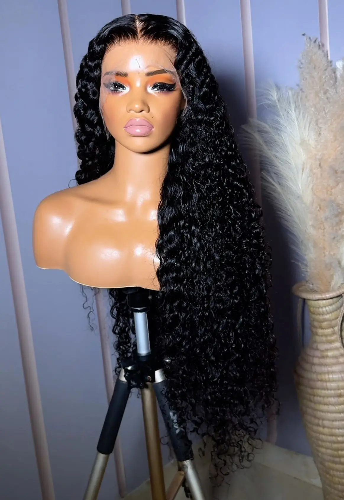 Deep Curly 13X4 Lace Front Wig Black Color Synthetic Wigs For Black Women Preplucked With Baby Hair Bleach Knots Glueless