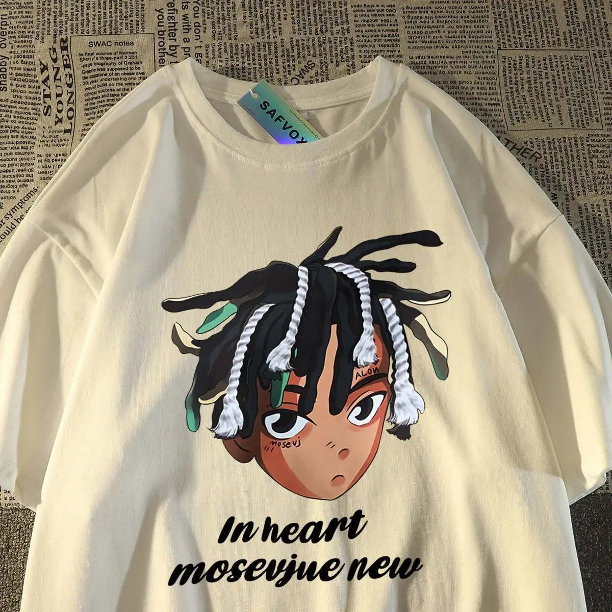 

American Street Style Portrait Print Pure Cotton Trendy Brand Short Sleeve T-shirt MenSummer Loose Versatile Top Half Sleeve Top