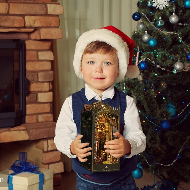 DIY Book Nook Kit 3D Wooden Puzzle Miniature Doll House Toy Assembly Model Building Bookends Bookshelf Insert Decor Xmas Gifts 5