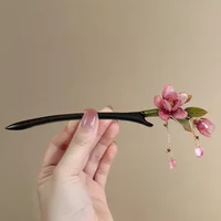 Floral Hair Stick Chinese Style Hairpin, Pink Flower Tassel Retro Traditional Hanfu Elegant Hair Accessory For Women Daily Party 3