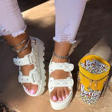 Retro Women's Sandals Fashion Flower Print Sewing Shoes Rhinestone Design Summer Sandals Soft Paltform Sandalias De Mujer 