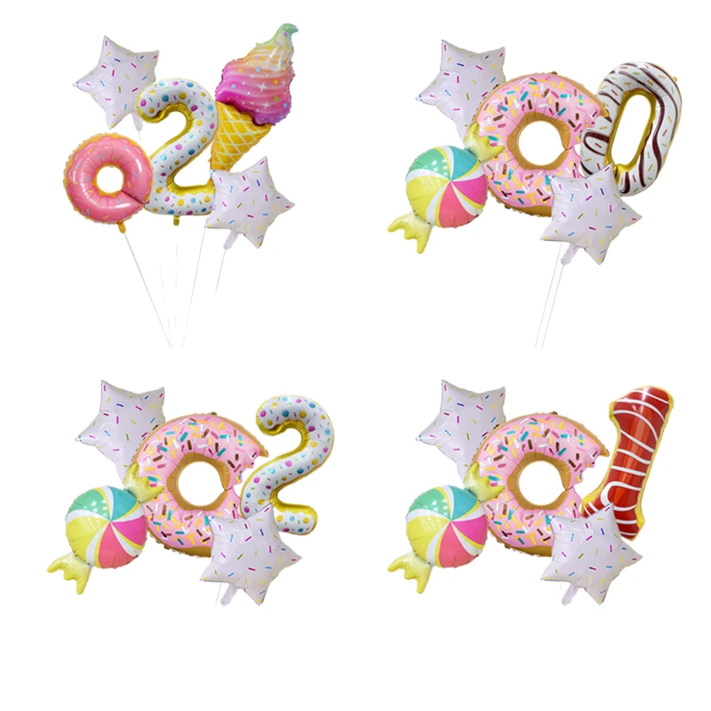 

New Ice Cream Donut Aluminum Foil Balloon 32 Inch Colorful Candy Number Set Birthday Party Decoration