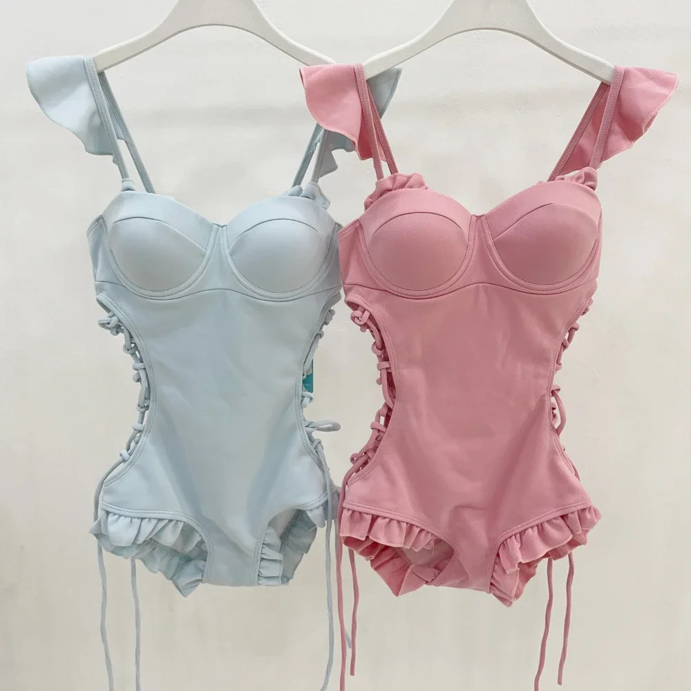 Summer New Sexy One-piece Bikini for Women's Fashion Swimwears,With Chest Pads Underwire Ruffles Swimsuits Bikinis Set