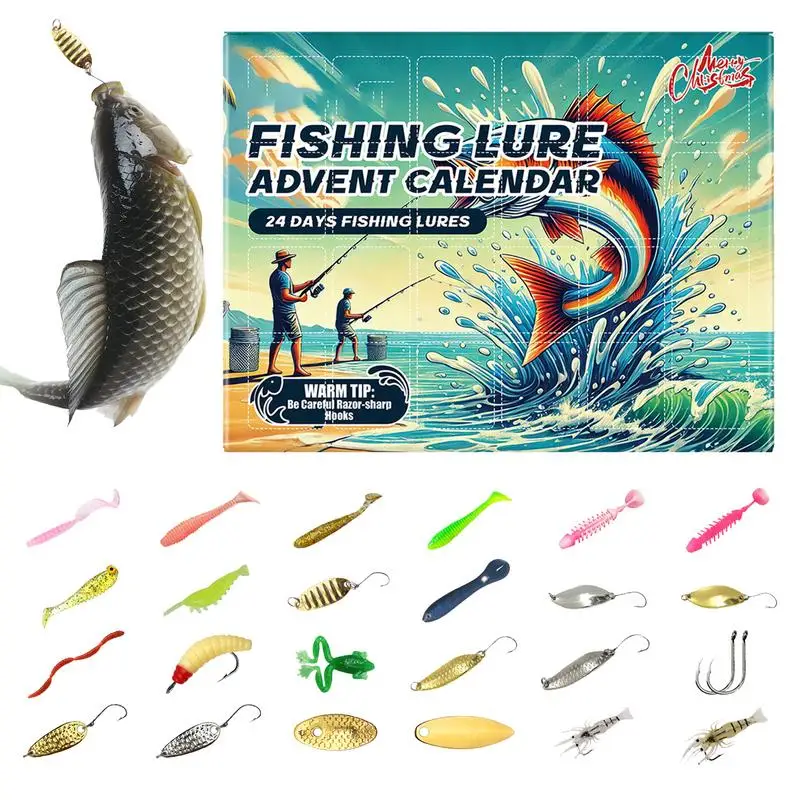 24 Day Fishing Lure Christmas Advent Calendar BrightColor Countdown Calendar Fishing Accessories Lures Set For Christmas fishing