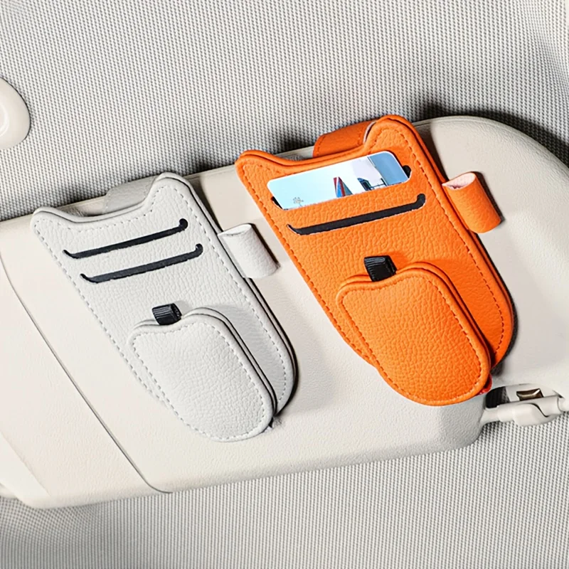 Cat Ear Microfiber Leather Sun Visor Organizer Multi-Functional Car Accessory Compact Space-Saving Holder for Glasses Cards Pens