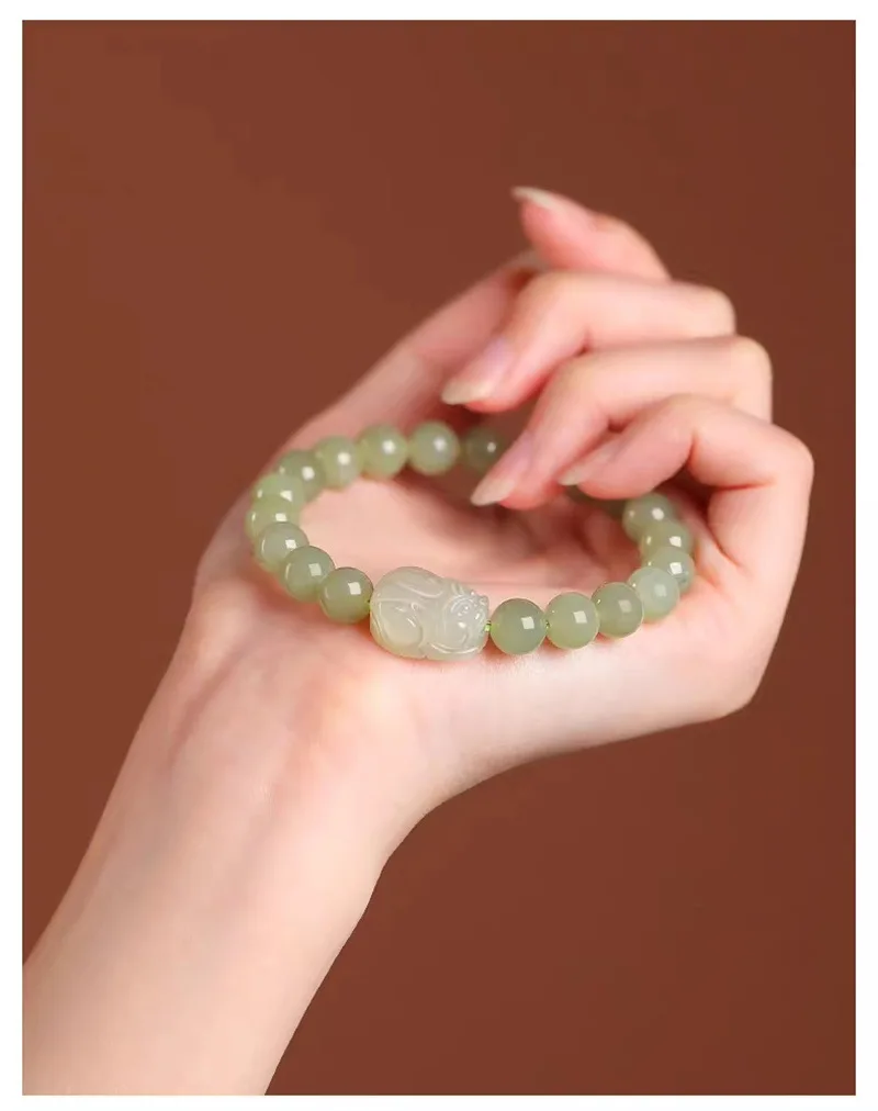 Ethnischer Stil Brave Female Couple Jade Authentische Hotan Jade Handschnur Blaues Jade Armband Männliches Handschnur-Armband – Detail 3